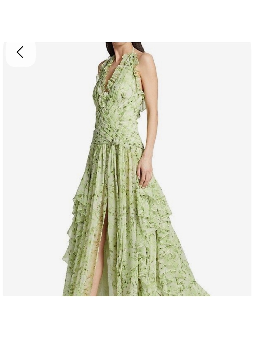 cinq a sept Agatha Light Green Floral Ruffled Maxi Dress
